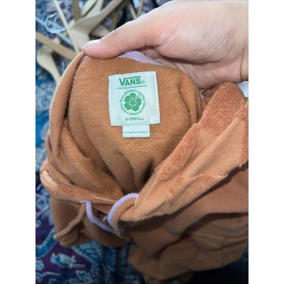 Vans Beauty Tan Flower Checkerboard Pullover Hoodie Terry Women's Size XS - Picture 11 of 11